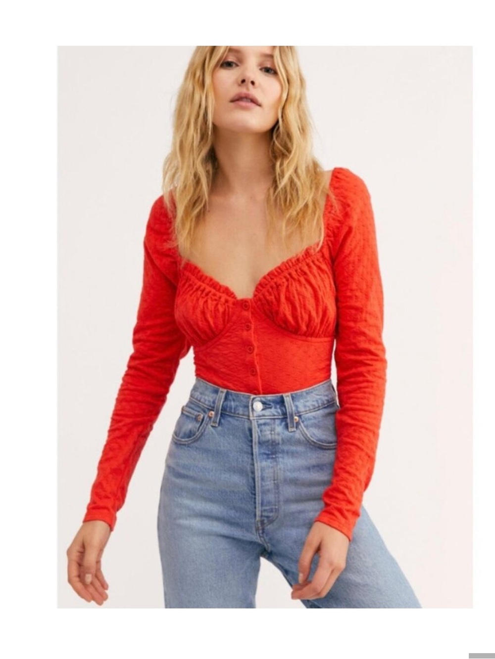 Free People‎ Ladybug Long Sleeve Crop Top